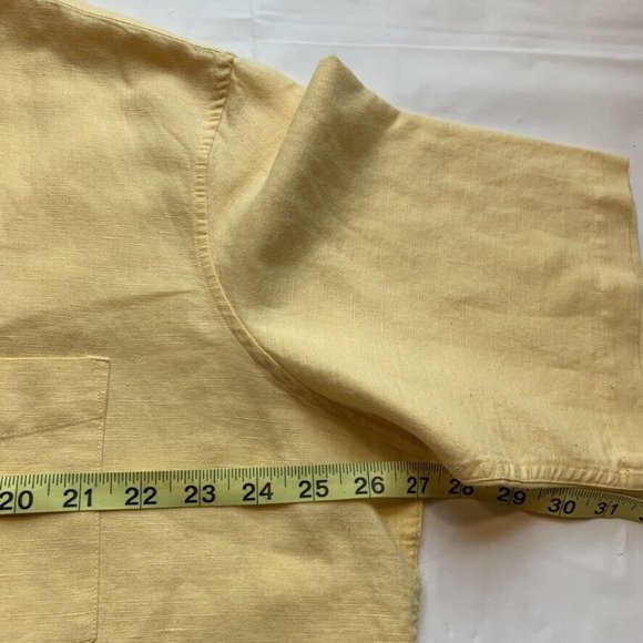 Nautica Linen Blend Shirt‎ Mens XL Button Up Short Sleeve Pocket Summer Yellow - Picture 10 of 12